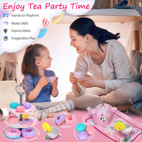 Auney Unicorn Tea Set carrying case makes portable tea parties easy.
