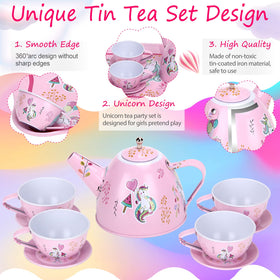 Auney Unicorn Tea Set tin serving tray for sharing treats during play.