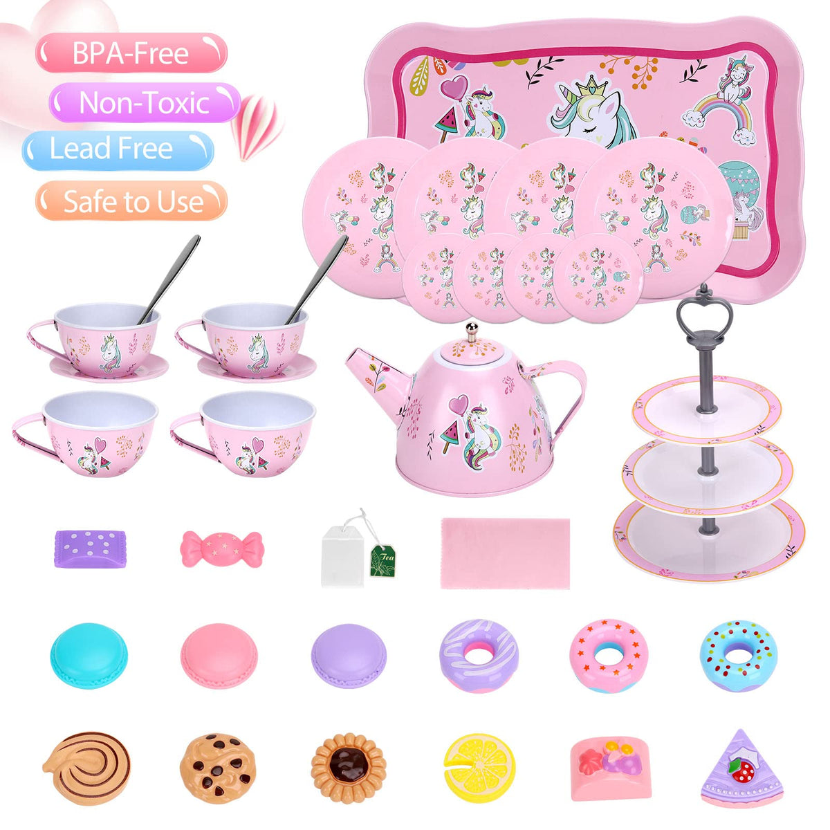 Auney Unicorn Tea Set tin teacups ideal for small tea parties.