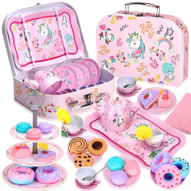 Auney Unicorn Tea Set tin teapot for pretend pouring and play.