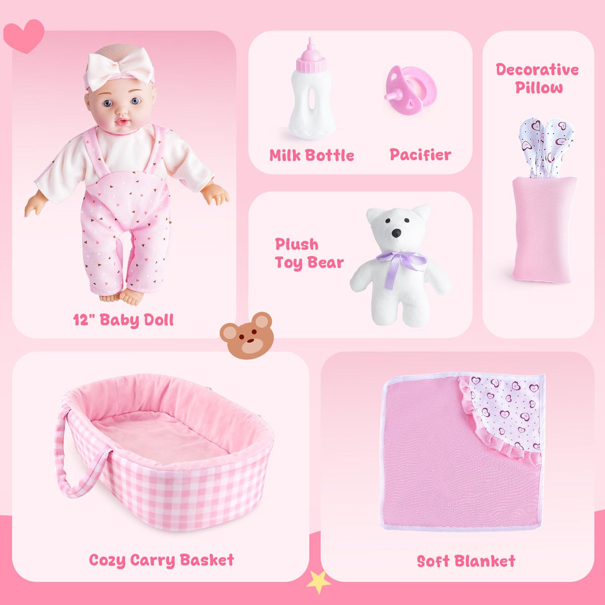 AuntyFey doll feeding scene with bottle encourages nurturing pretend play.