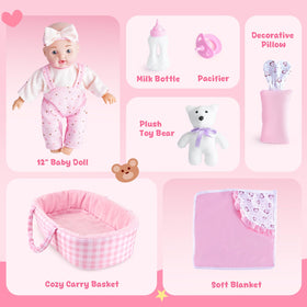 AuntyFey doll feeding scene with bottle encourages nurturing pretend play.