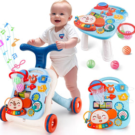 AuntyFey Baby Walker 3in1 blue supports early mobility and balance
