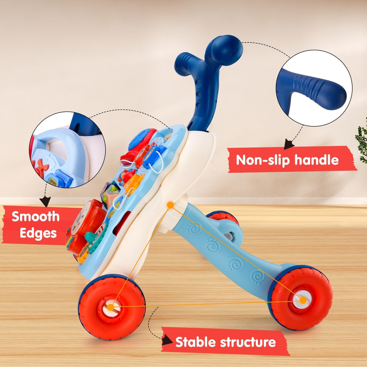 AuntyFey Baby Walker triangle stand adds stability for stepping