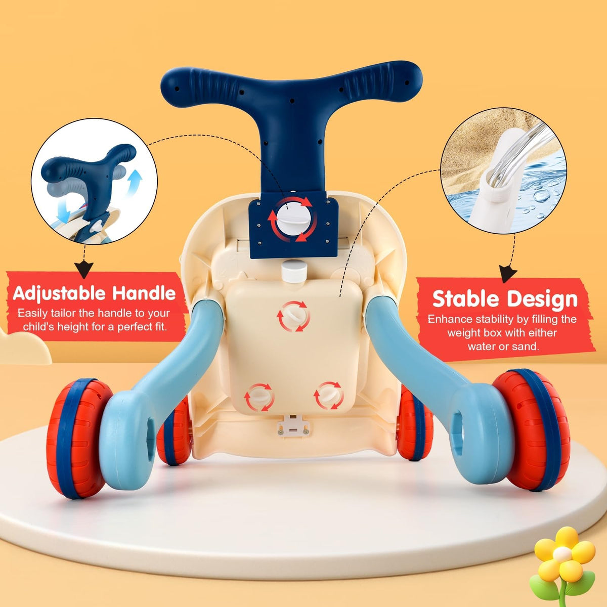 AuntyFey Walker water tank weight stabilizes the frame during exploration