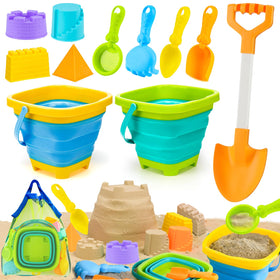 AuntyFey collapsible beach buckets for easy transport and quick setup.