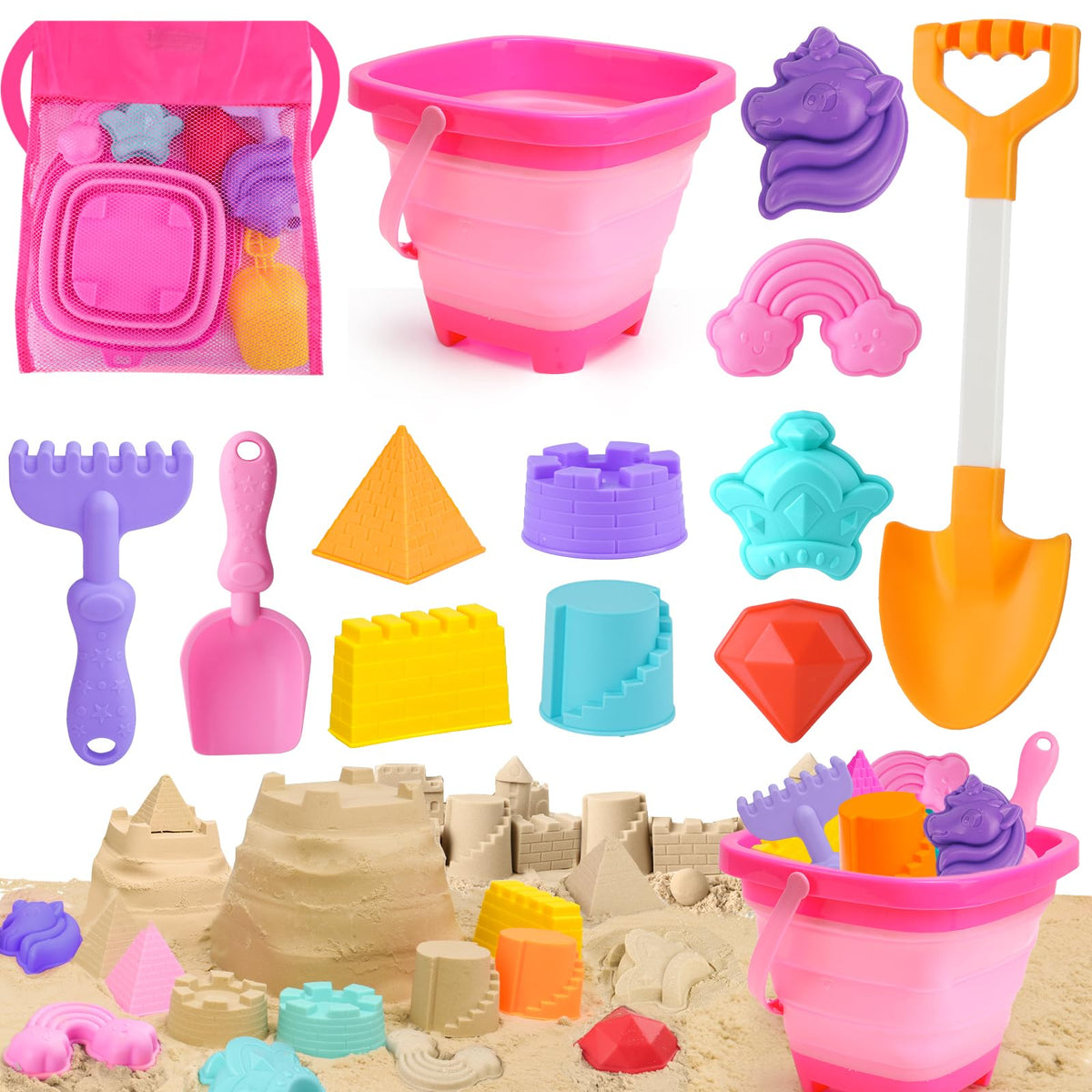 AuntyFey collapsible sand bucket ready for quick beach setup and storage