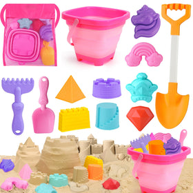 AuntyFey collapsible sand bucket ready for quick beach setup and storage