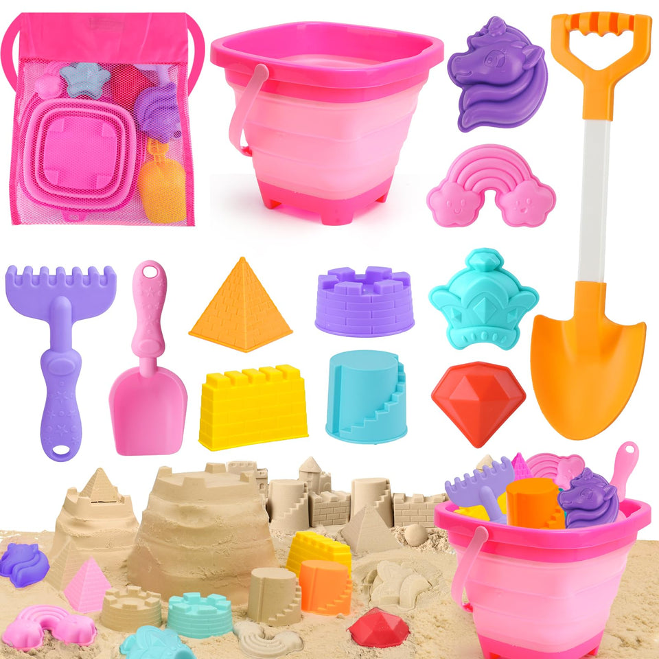 AuntyFey collapsible sand bucket ready for quick beach setup and storage
