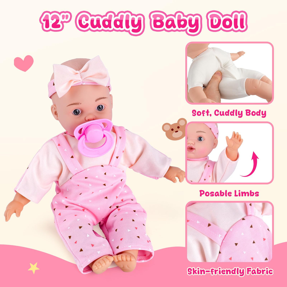 AuntyFey teddy bear accessory adds a comforting companion during care routines.