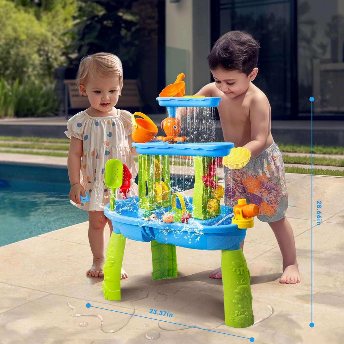 AuntyFey swiveling water wheel adds splashy motion to independent play.