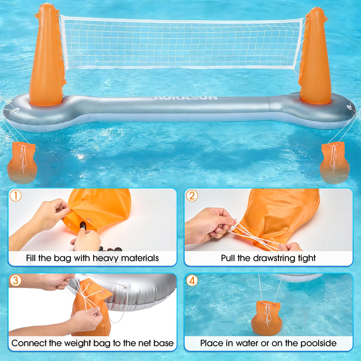 AURASUN air pump included for fast, tool-free inflation.