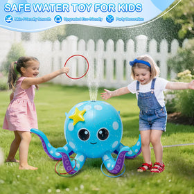 AURASUN sprinkler in action with kids and water spray in the yard.
