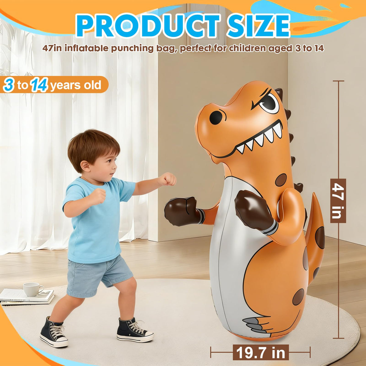 AURASUN dinosaur punching bag with child-friendly design for indoor or outdoor fun