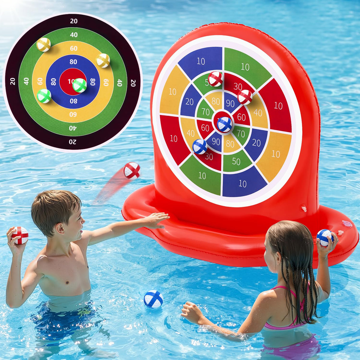 AURASUN inflatable dart board pool game floating for family water play.