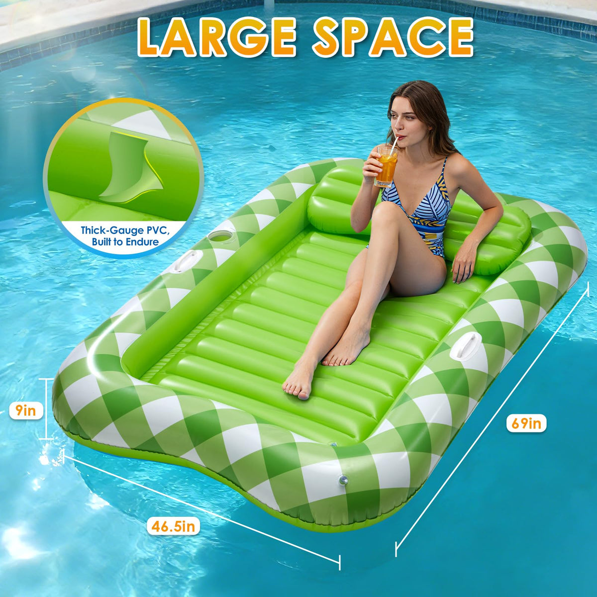 AURASUN green pool float with built-in cup holder