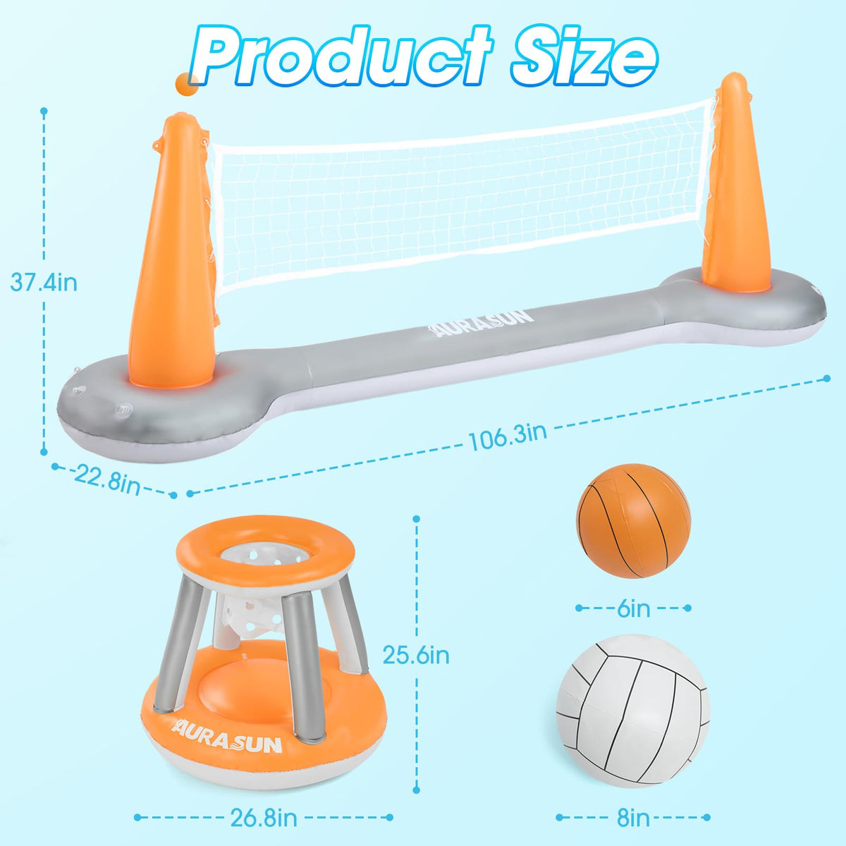 AURASUN pool volleyball court setup showing stability for lively games.