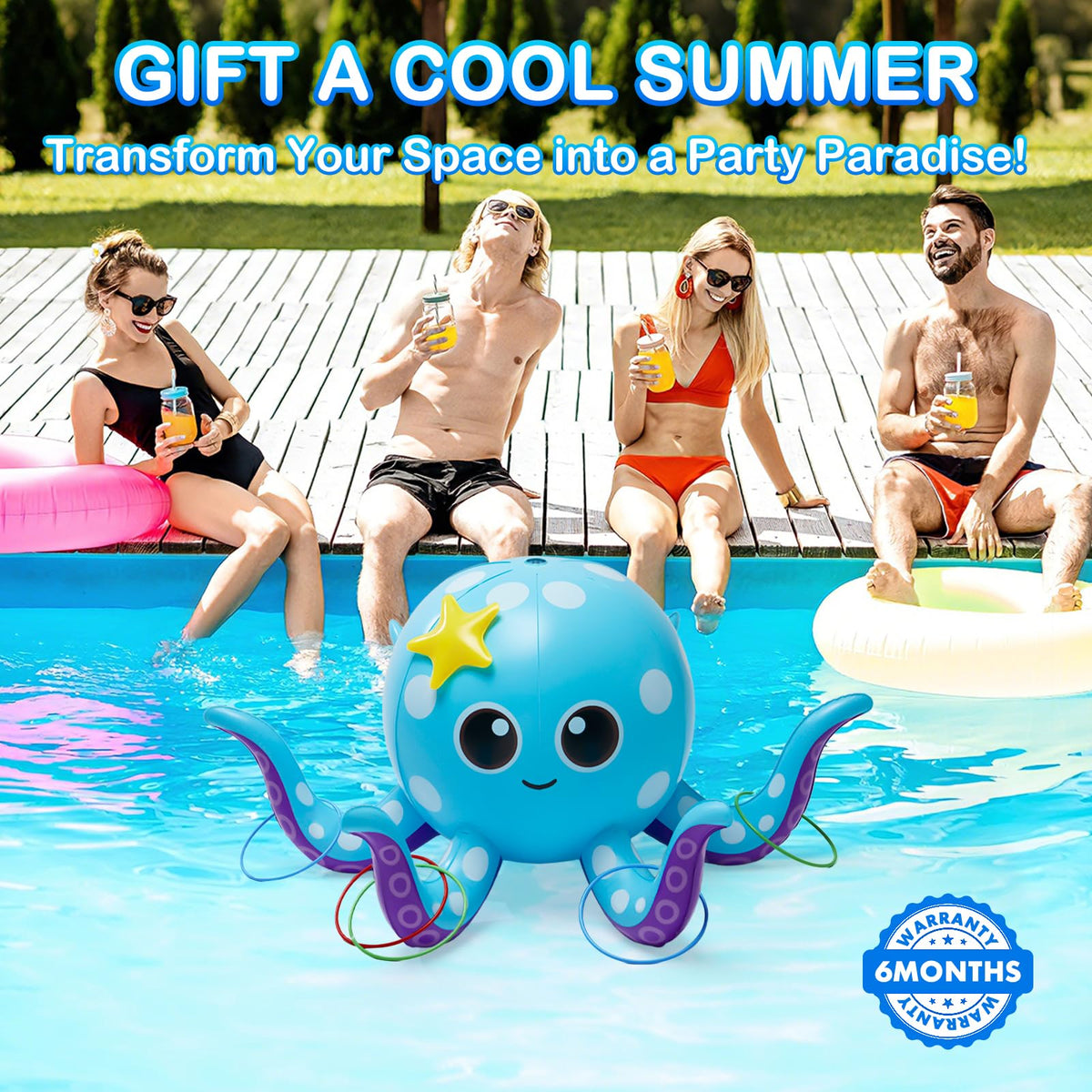 AURASUN octopus toy creating family-friendly summer outdoor moments.