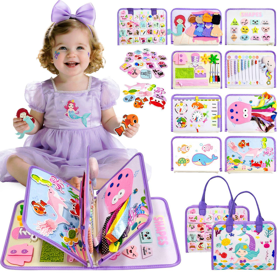 Aurasys Mermaid Busy Board front view supports early exploration and fine motor play.