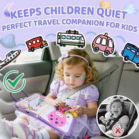 Aurasys Mermaid Busy Board travel handle shows on-the-go learning anywhere.