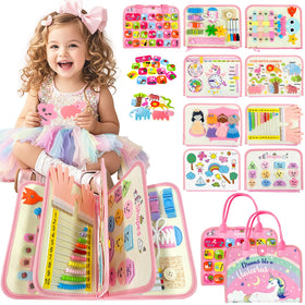 Aurasys toddler busy board shows 9-in-1 activities for early motor skills