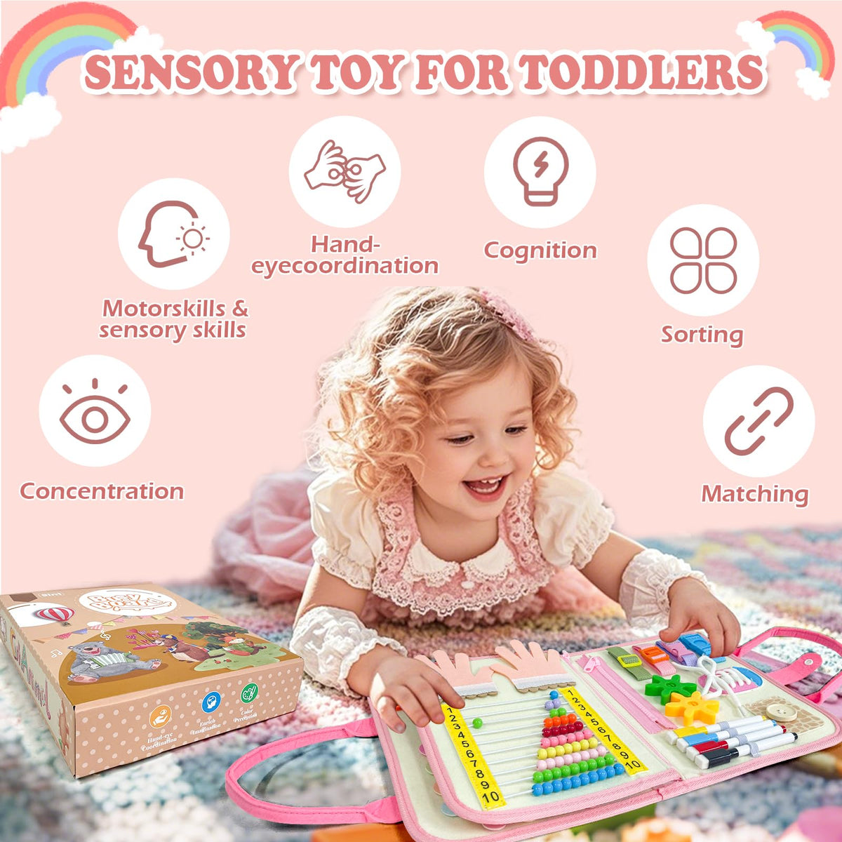 Aurasys travel-friendly busy board keeps toddlers engaged during car trips