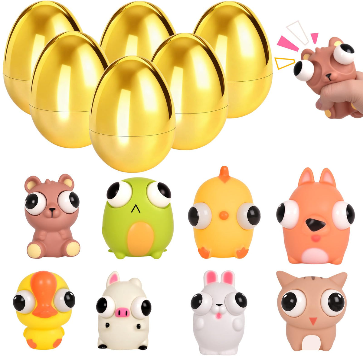 Aurdox 8-pack jumbo golden Easter eggs with popping eyes, ideal Easter egg hunt prize