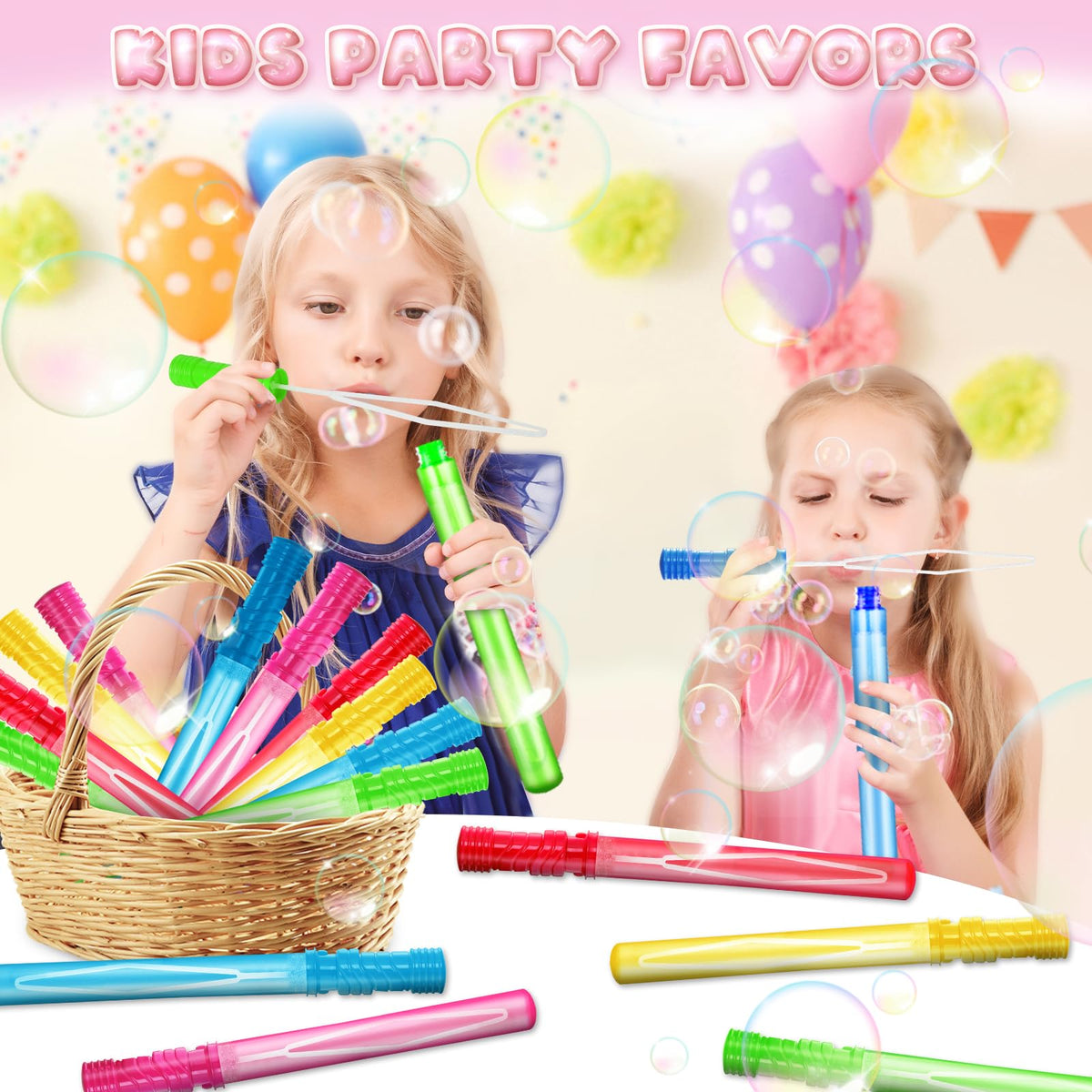 Kids use AuroTops wands during active bubble play sessions.