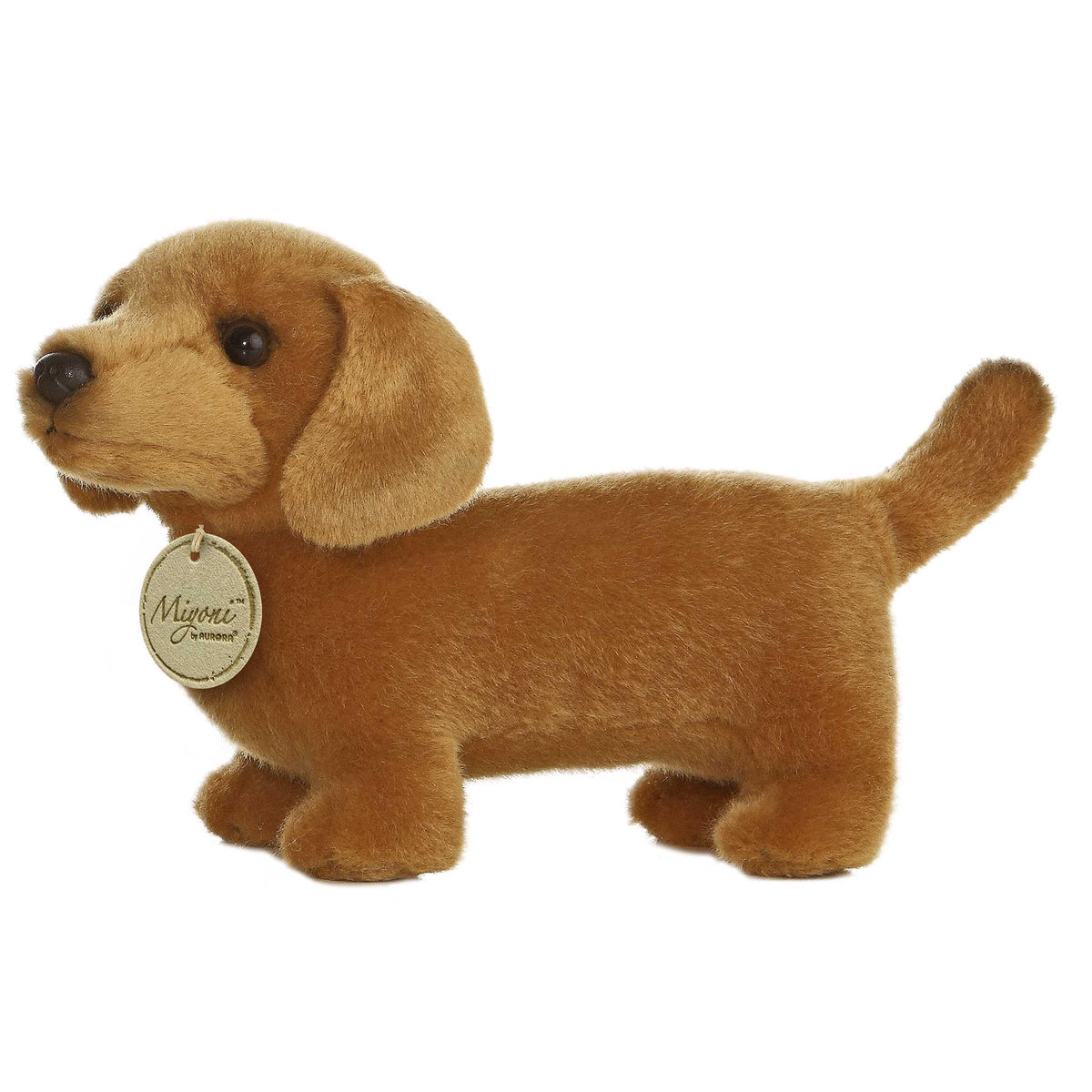 Aurora Miyoni dachshund plush with lifelike detail offers comforting companionship for kids and collectors.