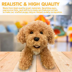 Aurora plush dog toy features a friendly face expression for hugs.