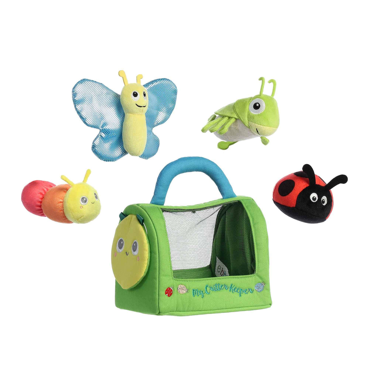 Aurora Engaging Baby Talk caterpillar rattle image supports reach and grasp.