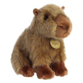 Aurora Miyoni capybara plush with brown coat sits upright for bedroom decor.