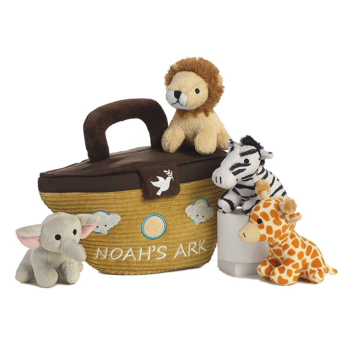 Aurora Noah's Ark carrier, 8-inch plush, soft and safe for tiny hands during baby play