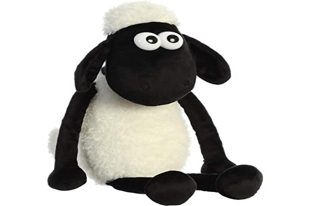 Aurora Shaun the Sheep plush front view with soft cream fur for cozy hugs.
