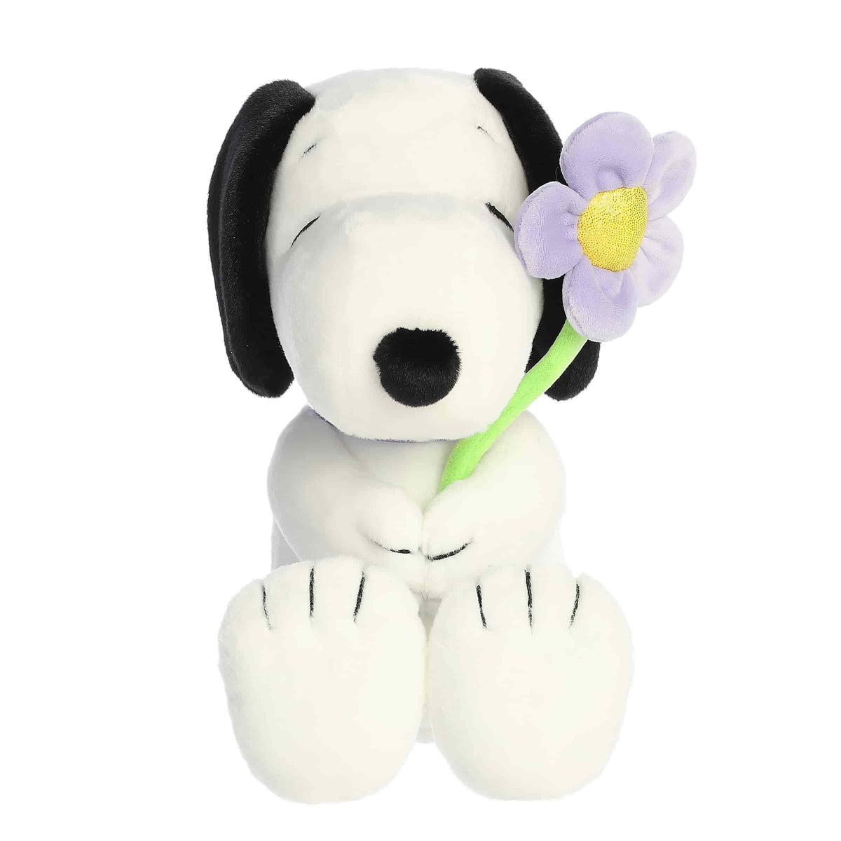 Aurora Snoopy seated plush from Peanuts collection for display.