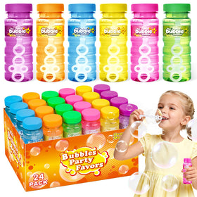 AuroTops 24-piece bubble bottles with wands in six colors for outdoor fun.