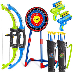 AuroTops 2-in-1 bow and arrow set with LED lights for night play.