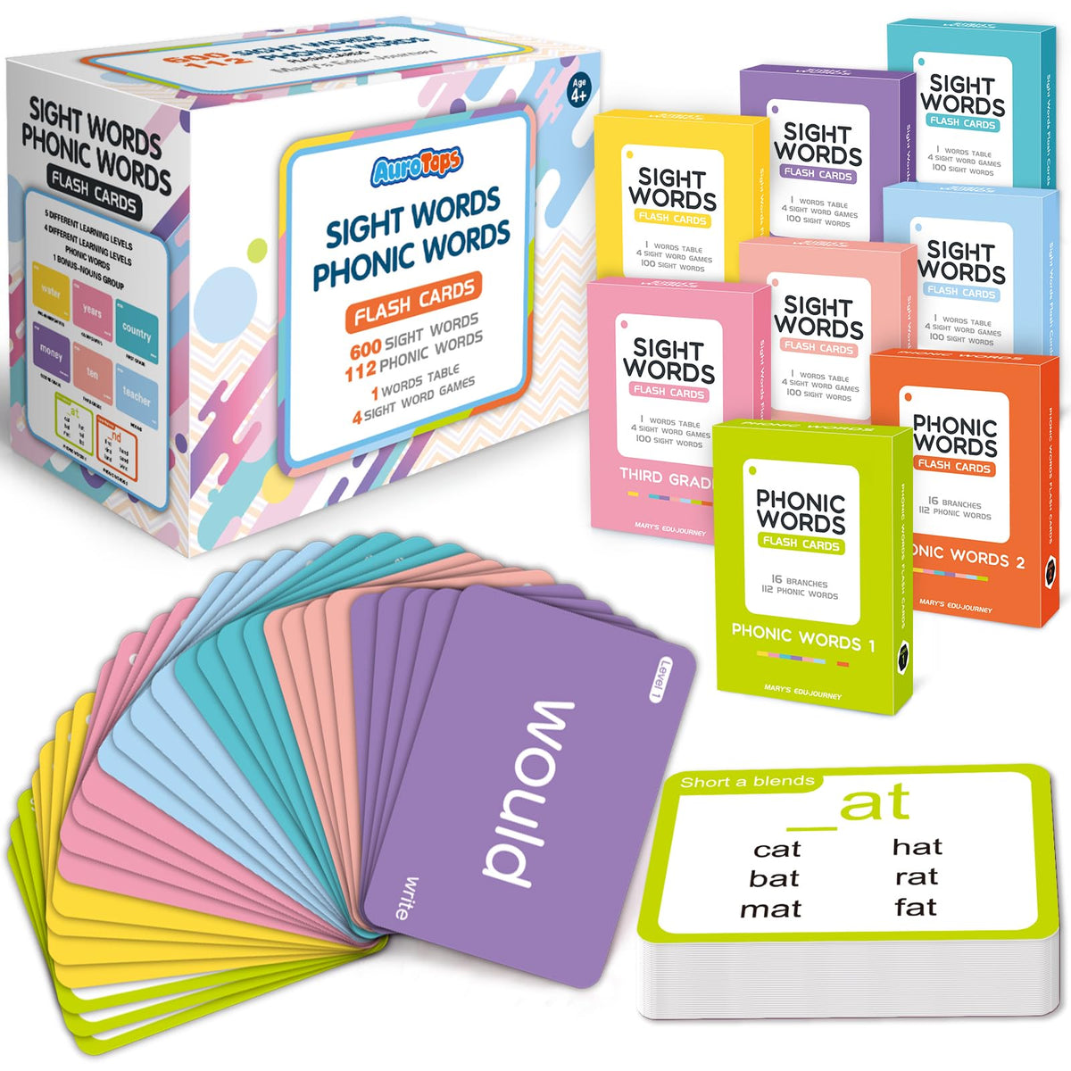 AuroTops 712 sight words flash cards support early reading practice.