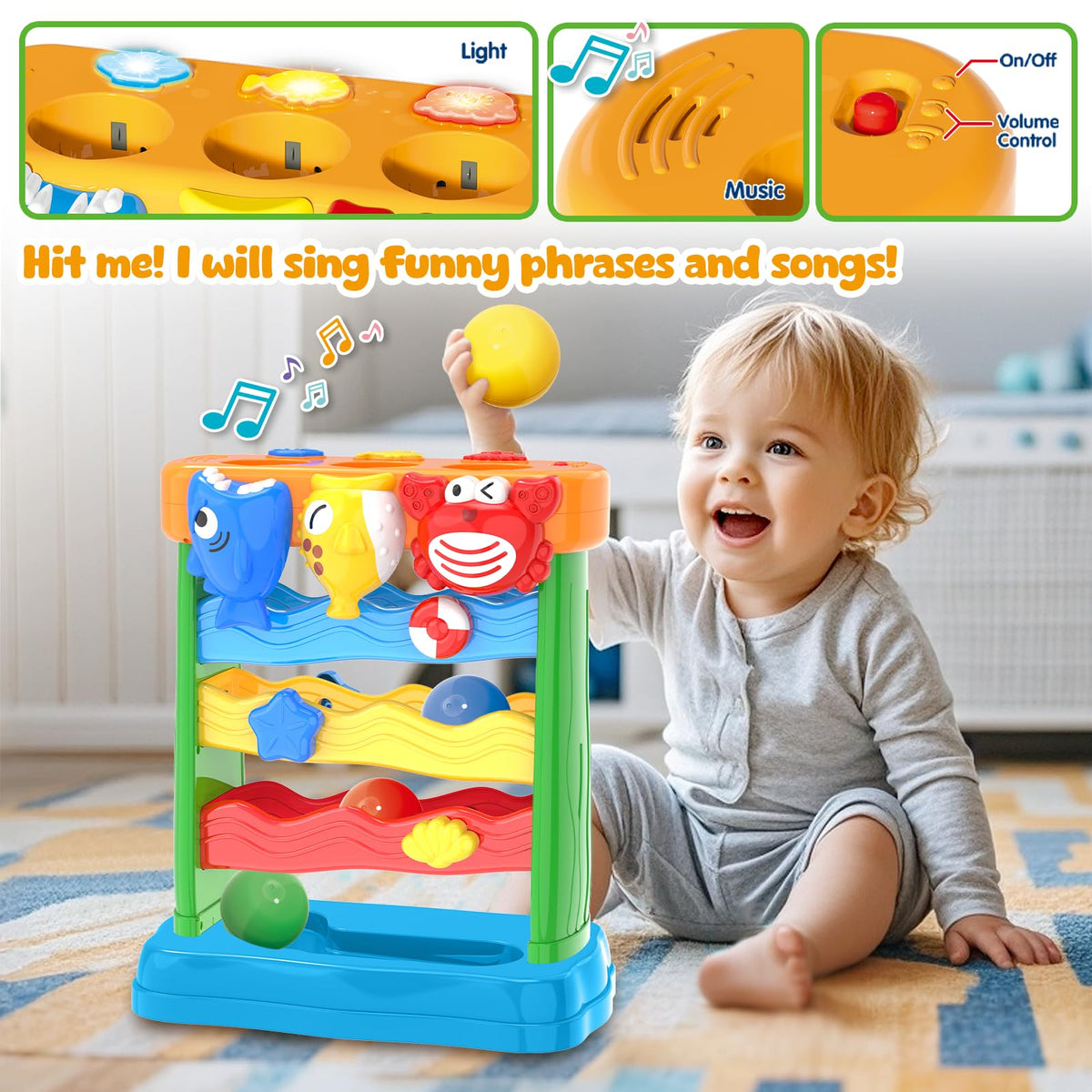 AuroTops ball drop toy red crab offers bright colors and tactile play for toddlers.
