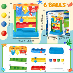 AuroTops ball drop toy yellow dolphin supports visual tracking and early motor skills.
