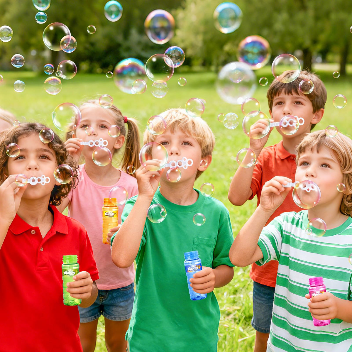 AuroTops birthday party supplies featuring vibrant bubbles.