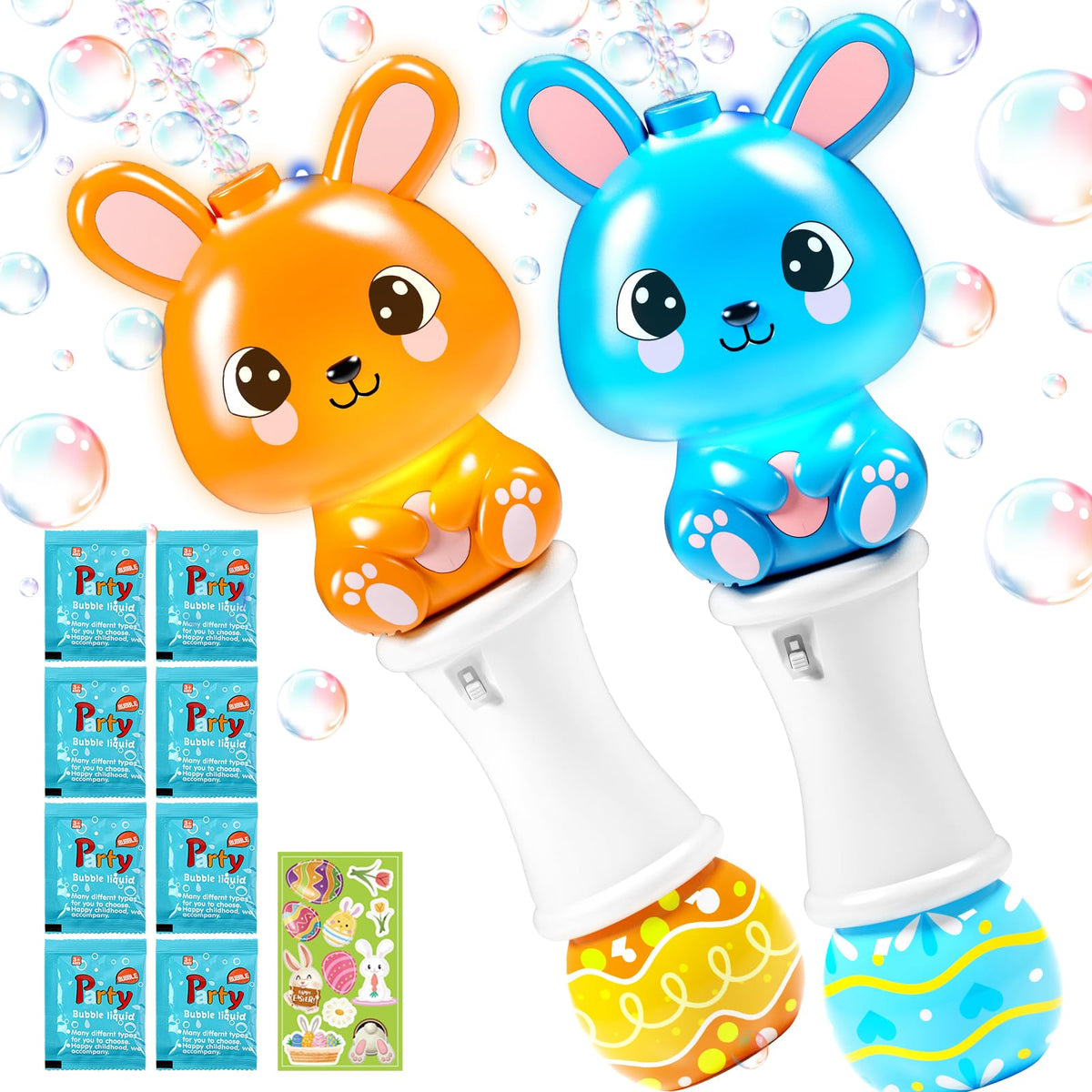 AuroTops bunny bubble wand orange light-up in action for outdoor fun