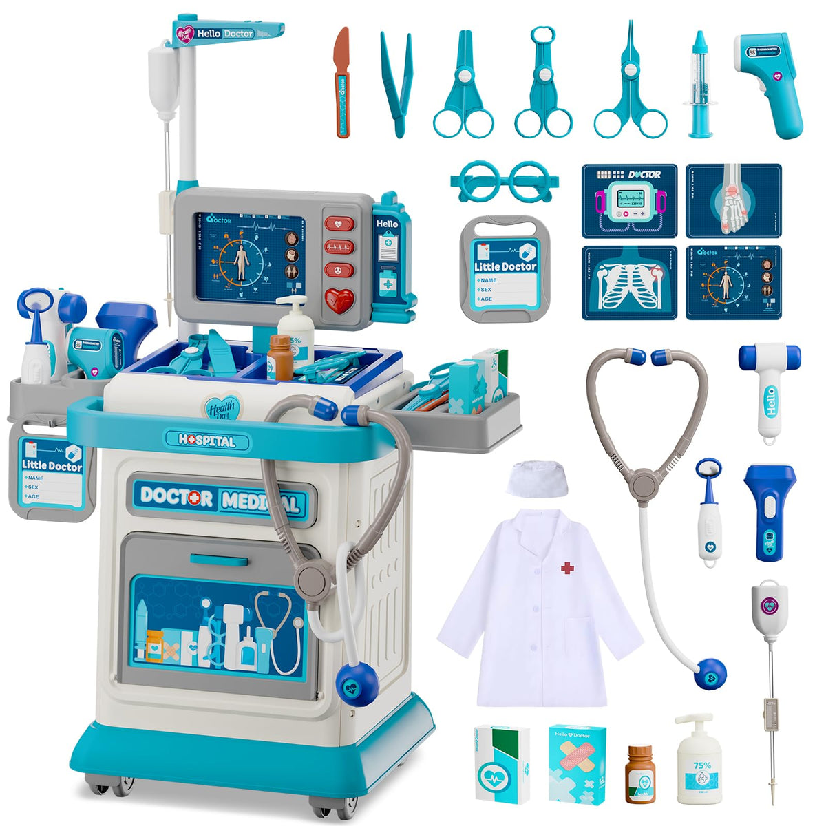 AuroTops Doctor Kit mobile cart promotes imaginative play and organization.