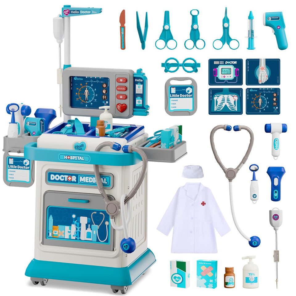 AuroTops Doctor Kit mobile cart promotes imaginative play and organization.