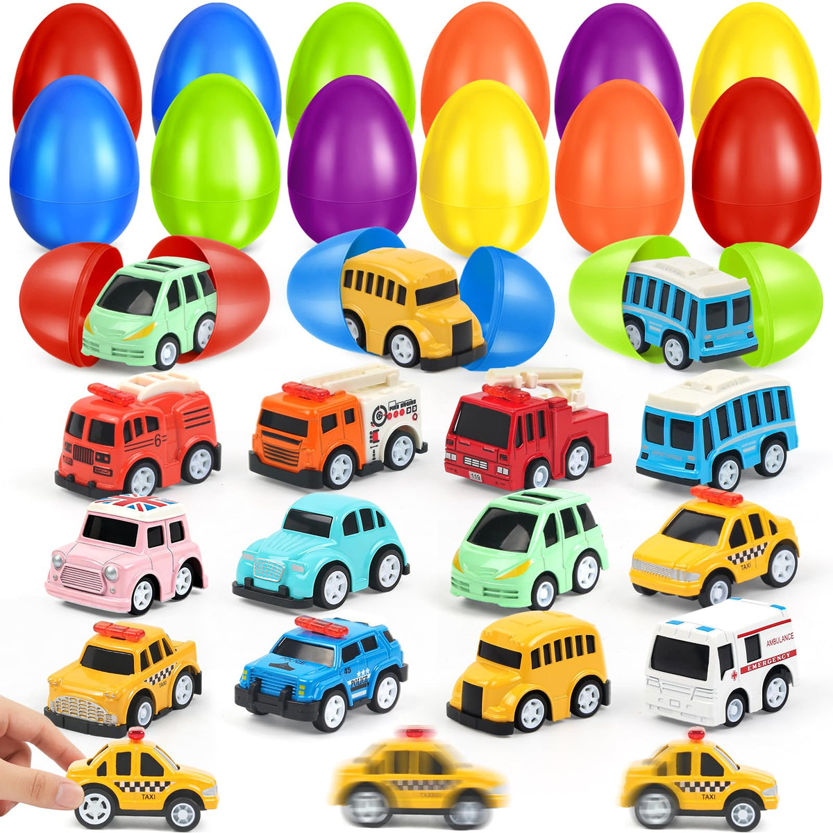 AuroTops Easter eggs with die-cast cars inside for engaging egg hunts.