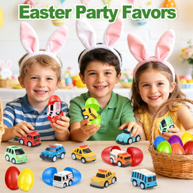 AuroTops Easter party favors for kids with bright eggs and cars.