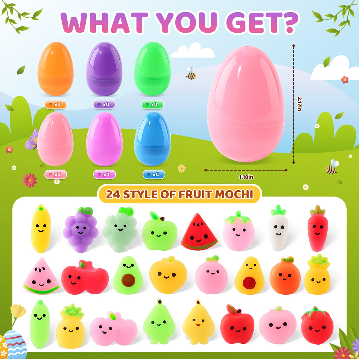 AuroTops fruit shaped squishies in eggs promote sensory play.
