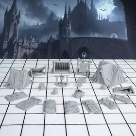AUSPDICE 21pcs DND Camp Terrain Set with high-detail 3D-printed pieces for immersive battles