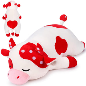 Auspicious Beginning 30'' Mushroom Cow plush, front view, a large cuddly companion for kids.
