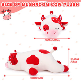Auspicious Beginning 30'' Mushroom Cow plush, side view, ideal for cozy naps and imaginative play.